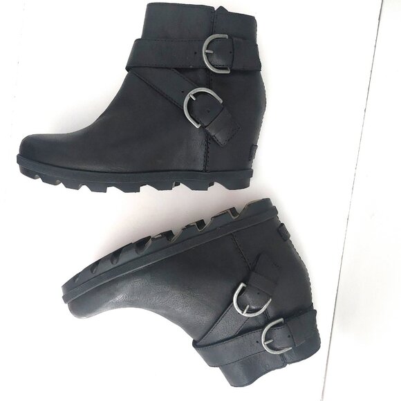 Sorel Black Waterproof Leather Boots 8.5 Joan of Arctic Wedge II Edgy Streetwear - Picture 11 of 15